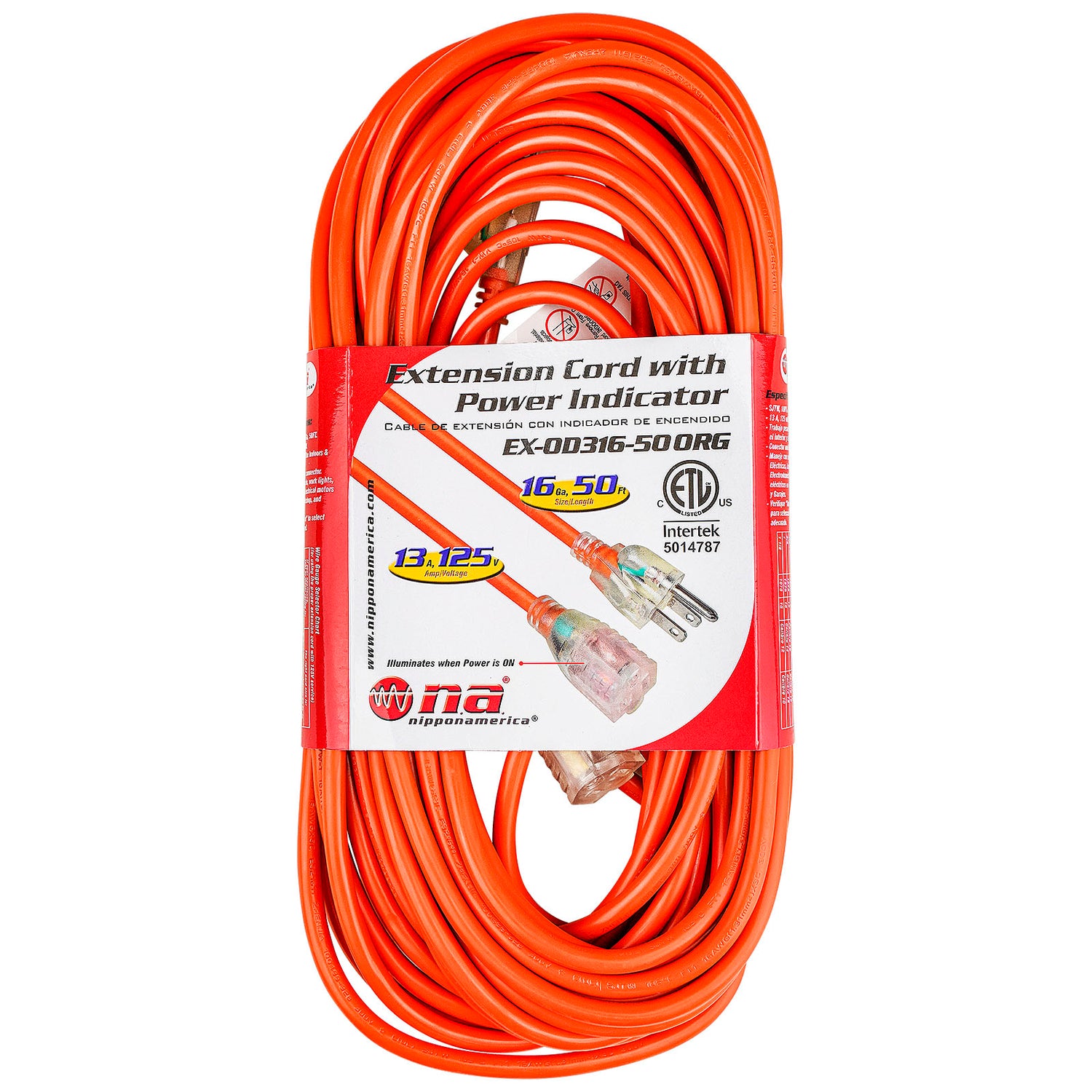 50’ Extension Cord with Power Indicator (EX-OD316-50ORG)