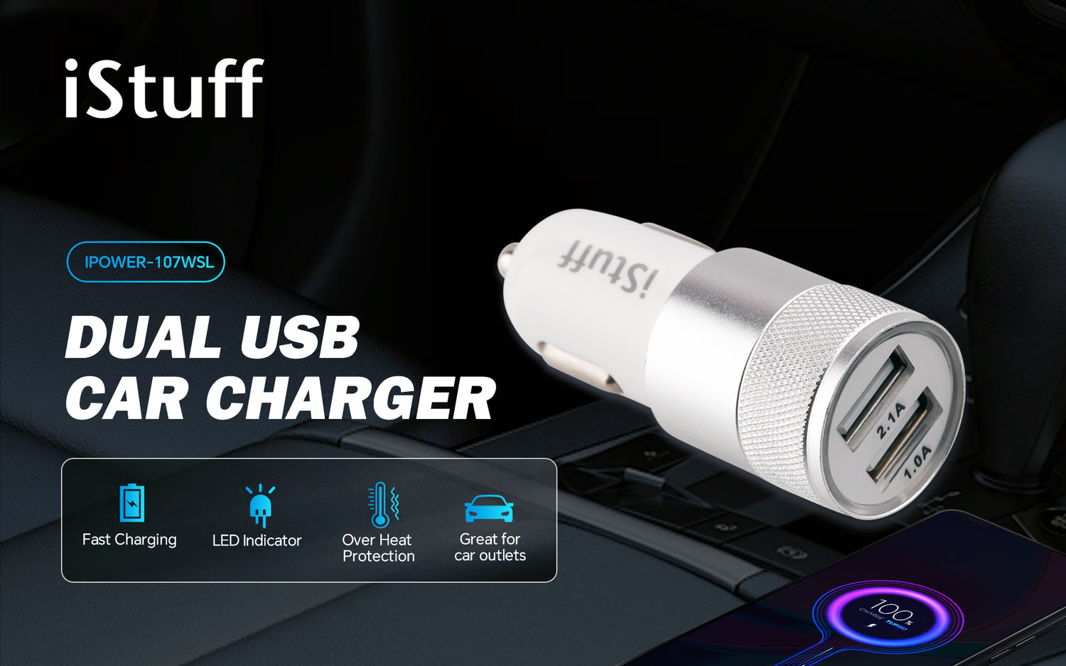 Dual USB Car Charger (IPOWER-107WSL)