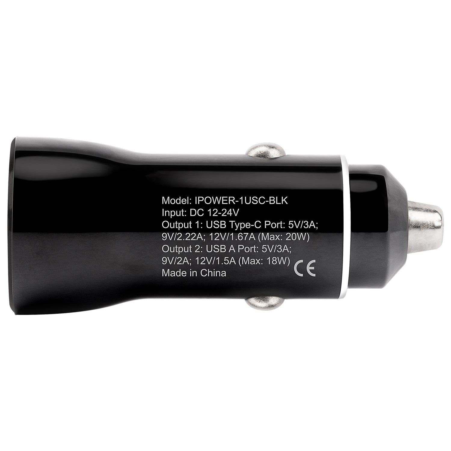 PD & QC3.0 18W Dual USB Car Charger (IPOWER-1USC-BLK)