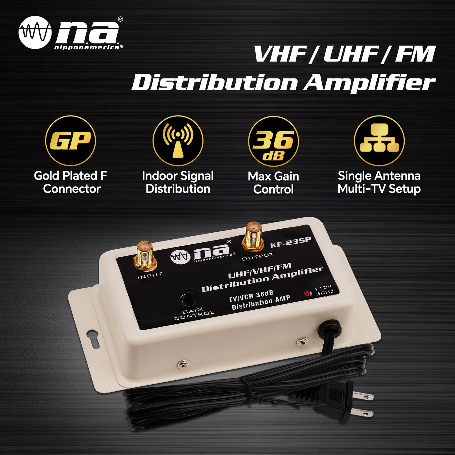 36dB TV/VCR Antenna Distribution Signal Amplifier (KF-235P)