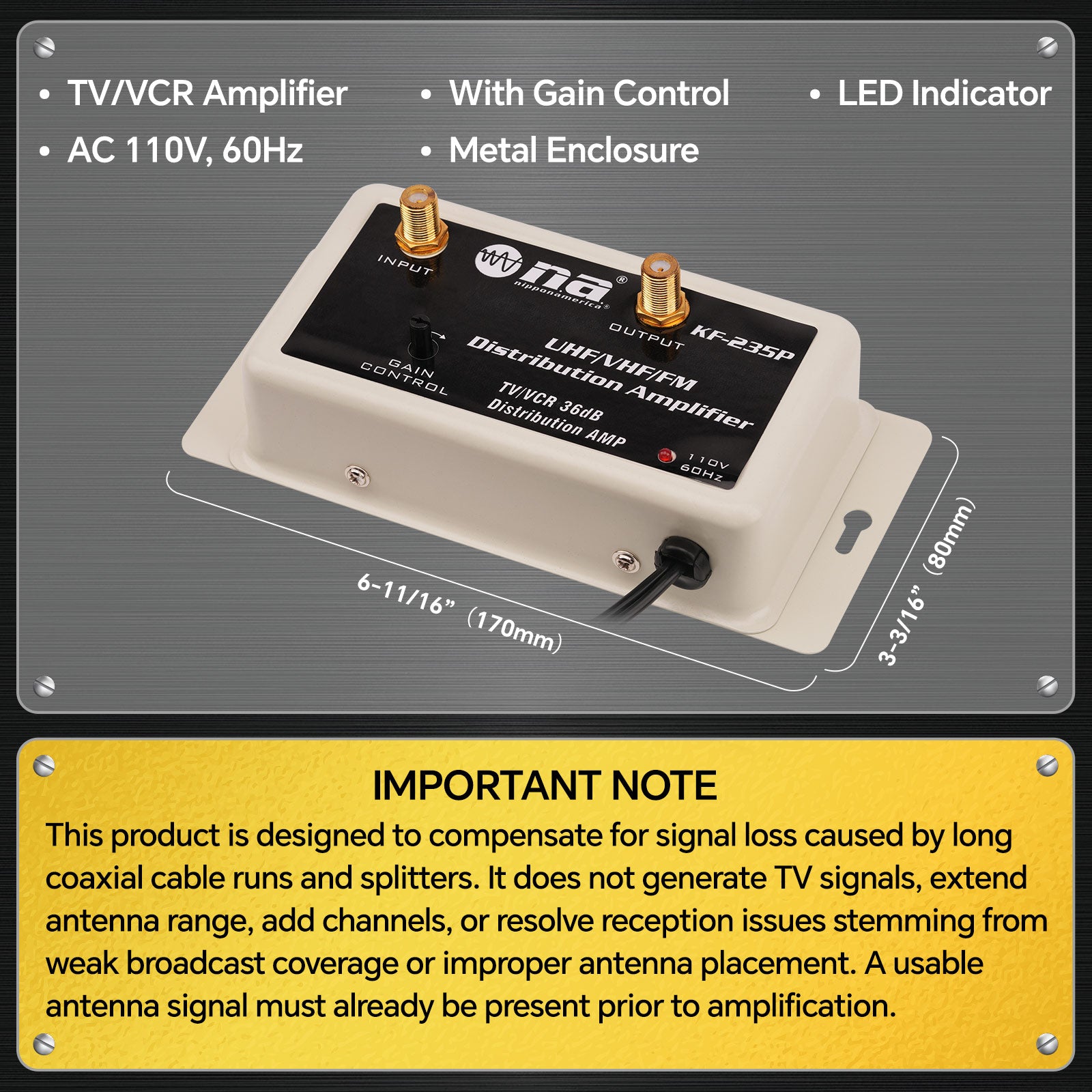 36dB TV/VCR Antenna Distribution Signal Amplifier (KF-235P