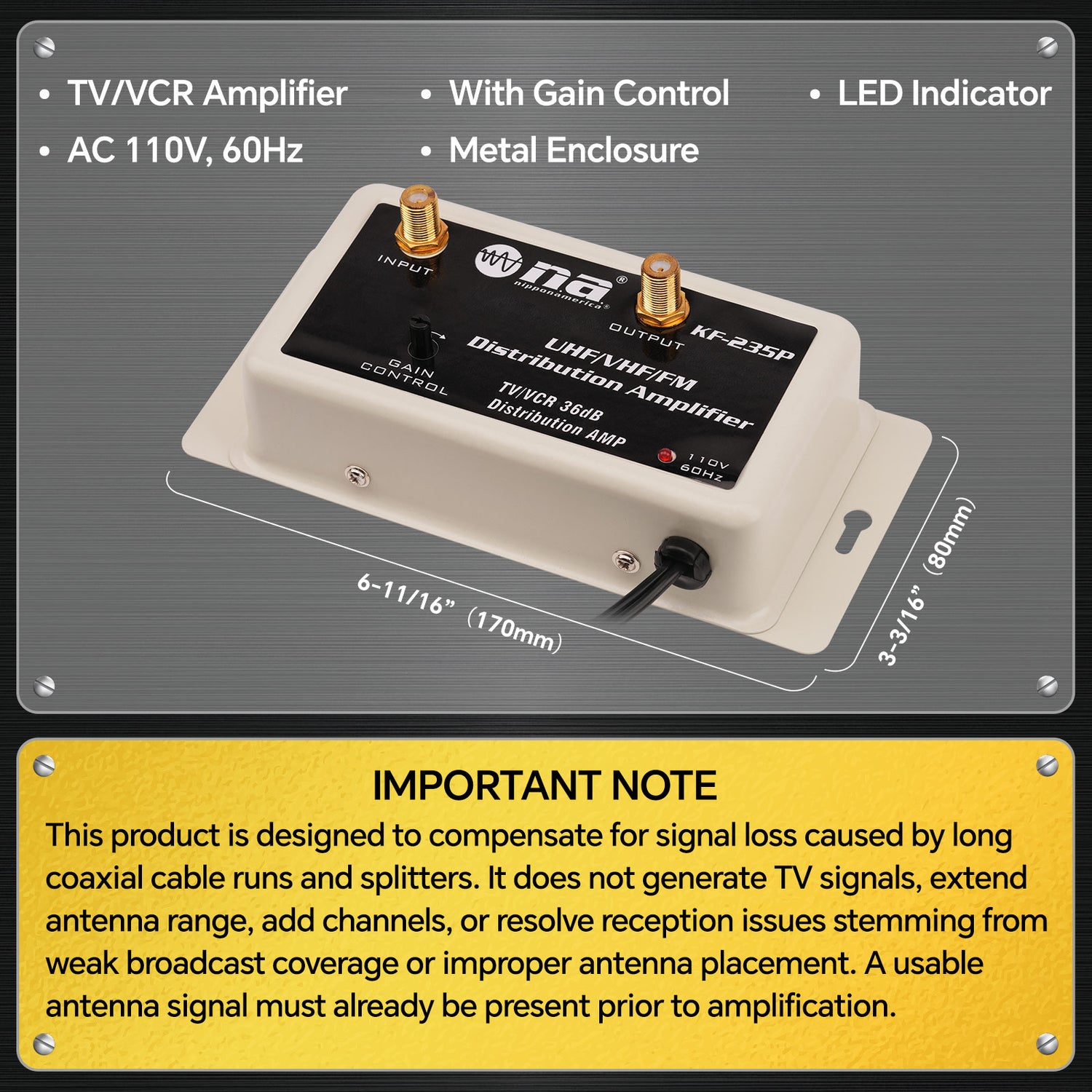 36dB TV/VCR Antenna Distribution Signal Amplifier (KF-235P)
