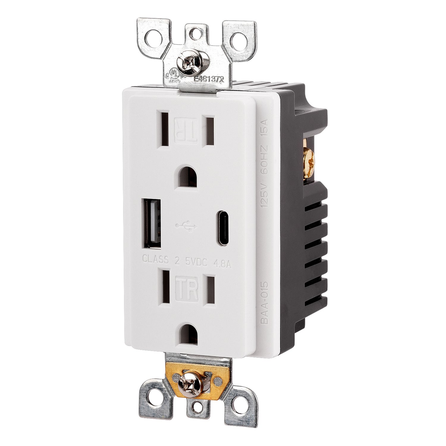 A+C USB Charger with 15A Tamper Resistant Receptacle (LD-USBC15-24W)