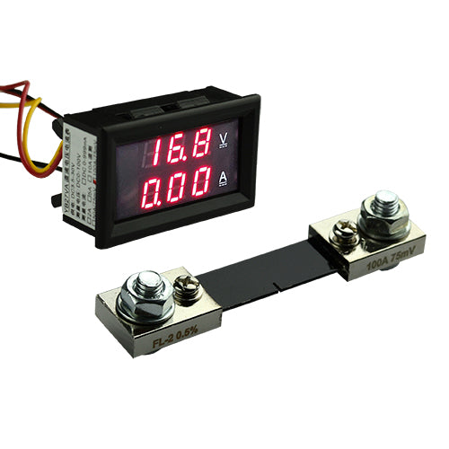 Voltage & Amp Dual Display Meter with Current Shunt (MVA-100V)