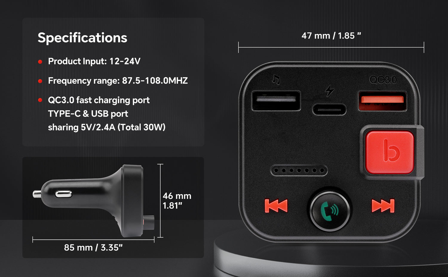 Wireless Music Stream Car Charger (NP-9035UBCB)