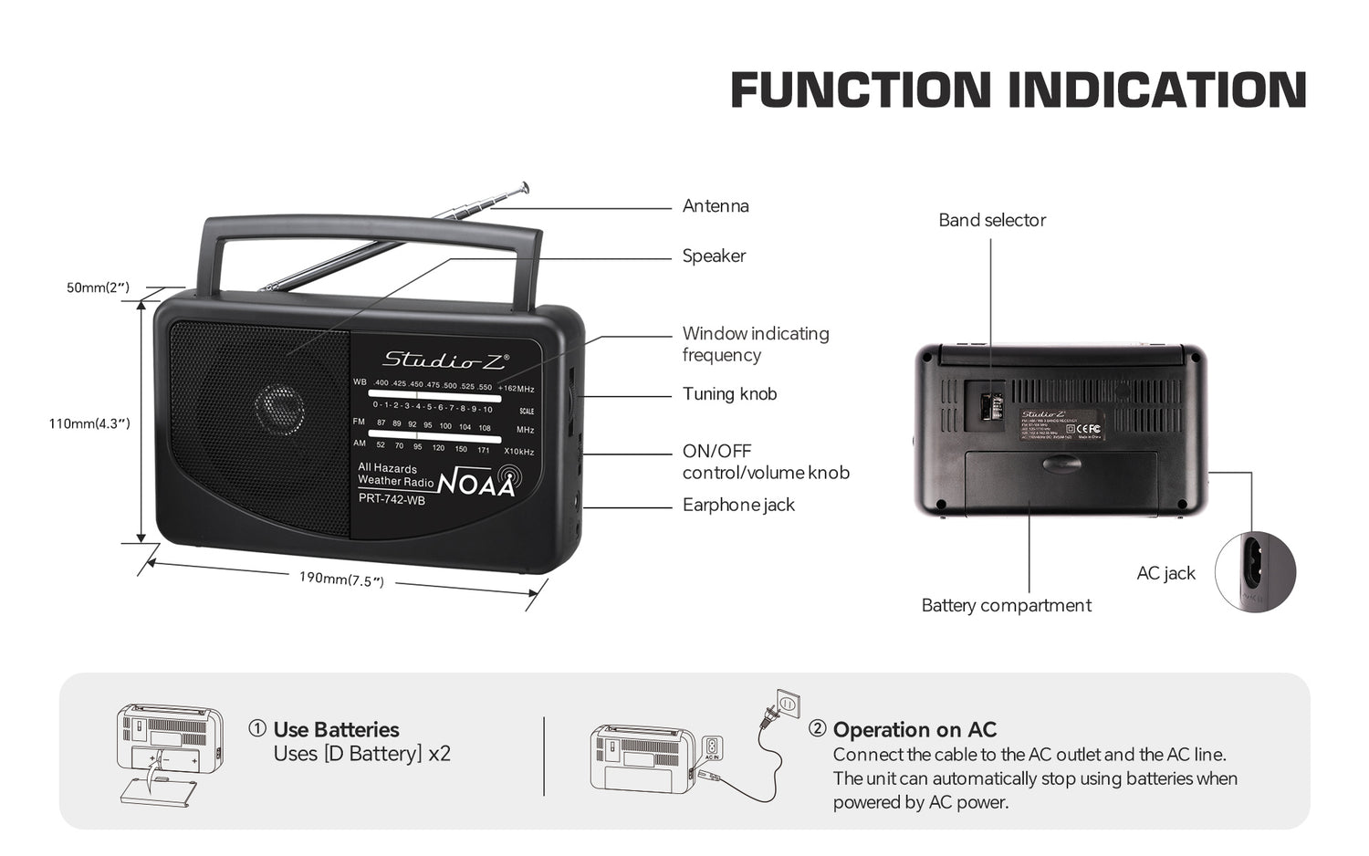 AM/FM/WB 3 Band Receiver High Sensitivity Receiver (PRT-742-WB)