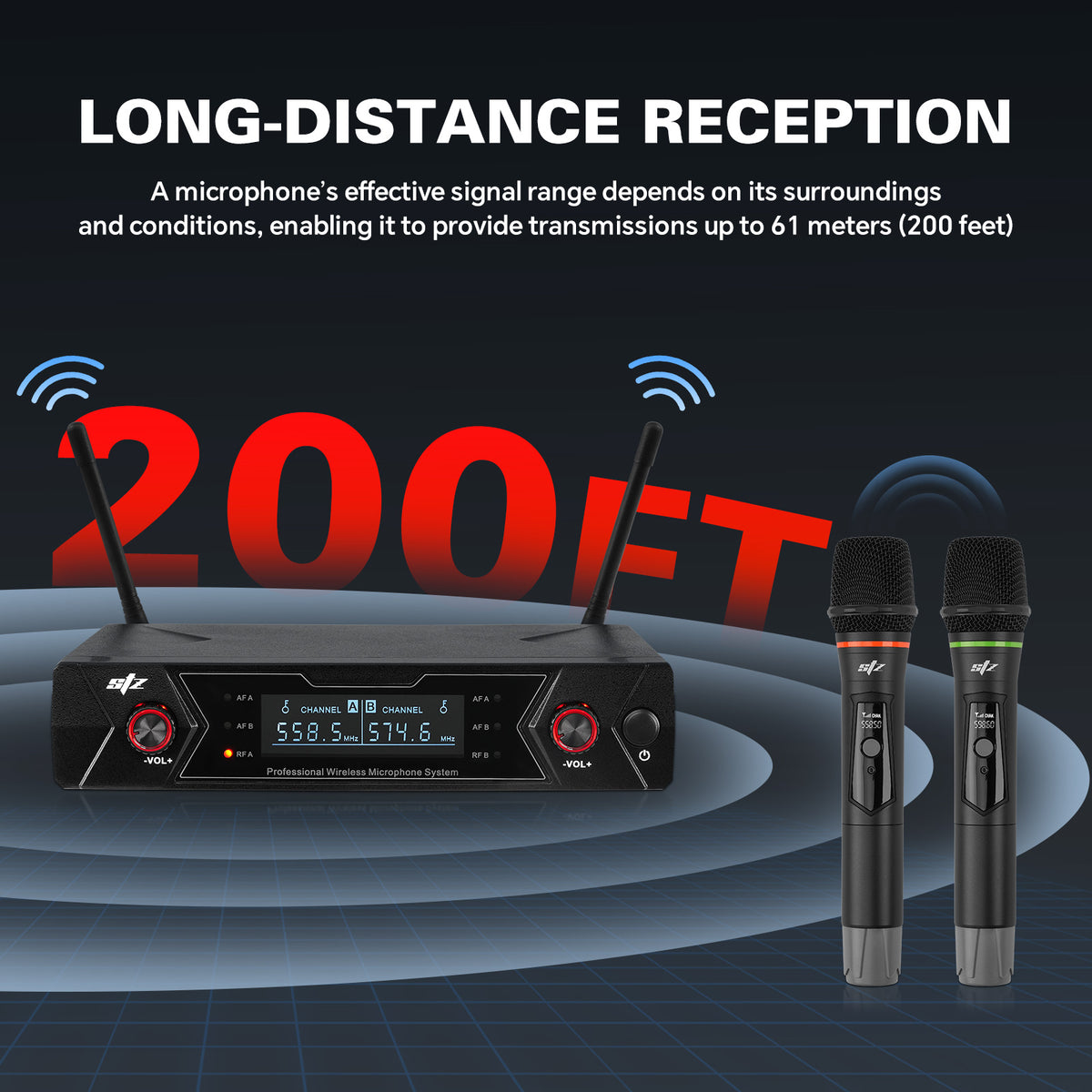 Dual Channel UHF Wireless Microphone System (STZ-W7902)