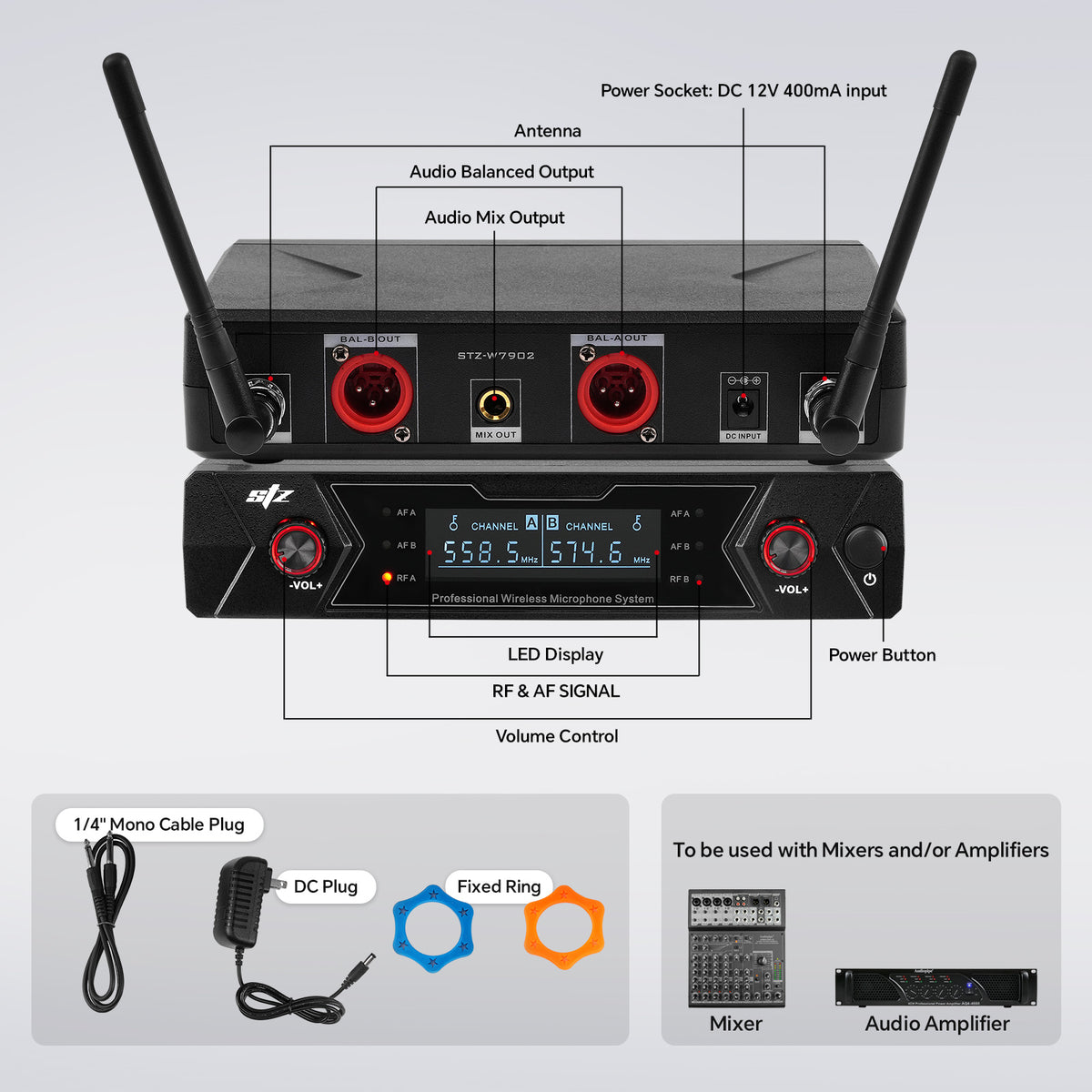 Dual Channel UHF Wireless Microphone System (STZ-W7902)