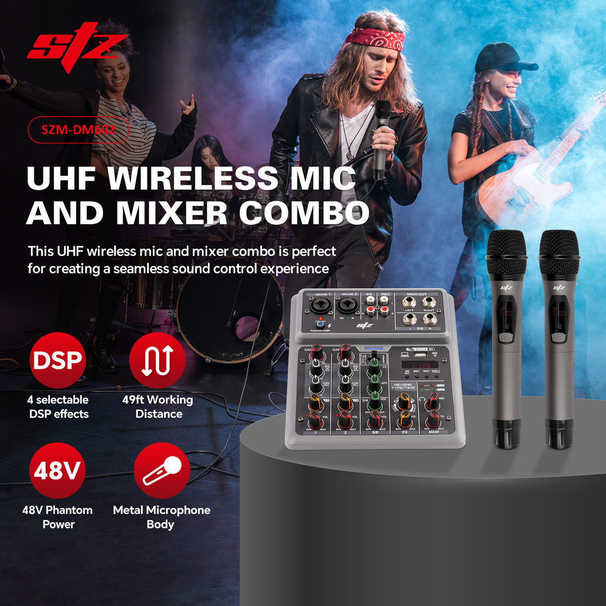 UHF Wireless Mix Audio Mixer (SZM-DM602)
