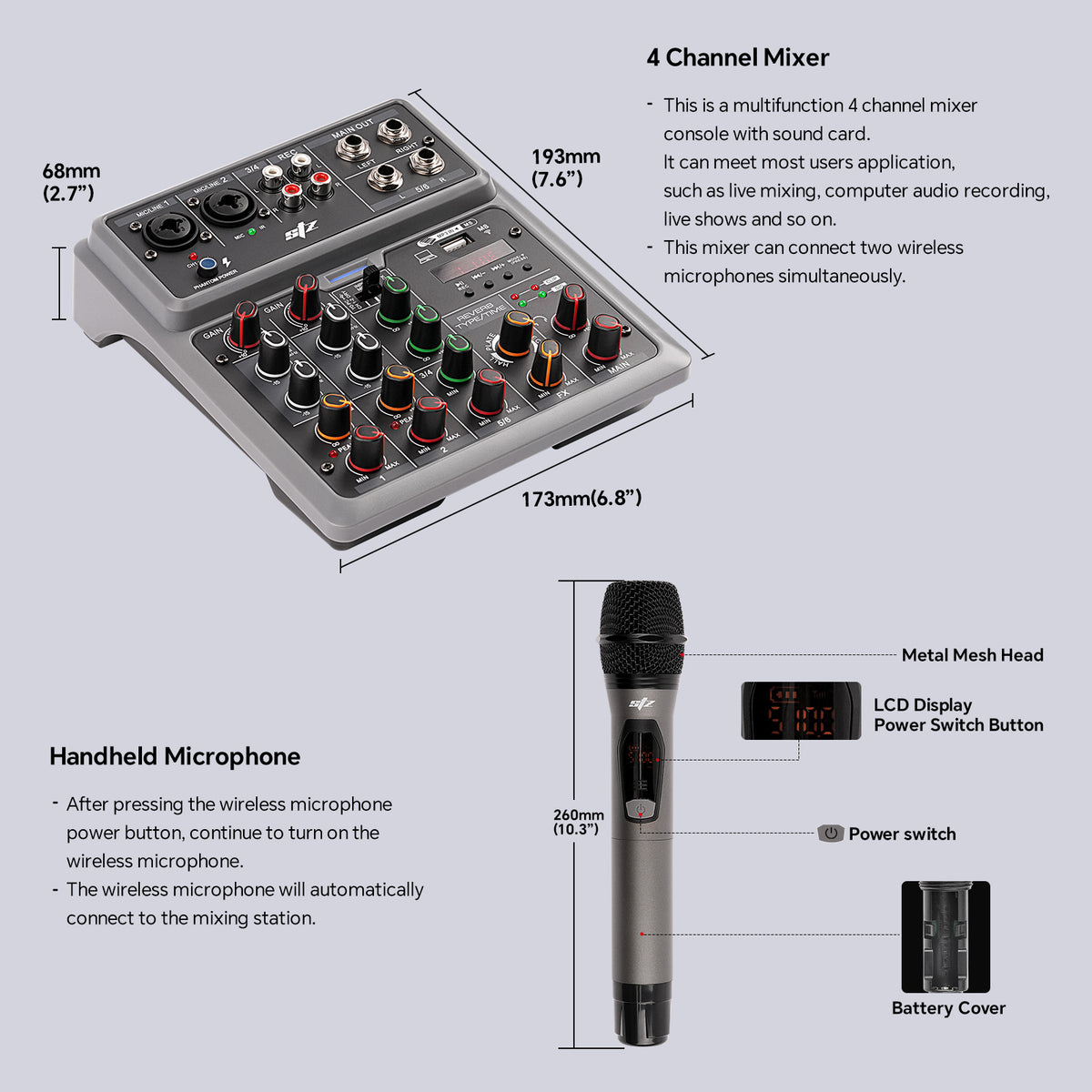 UHF Wireless Mix Audio Mixer (SZM-DM602)