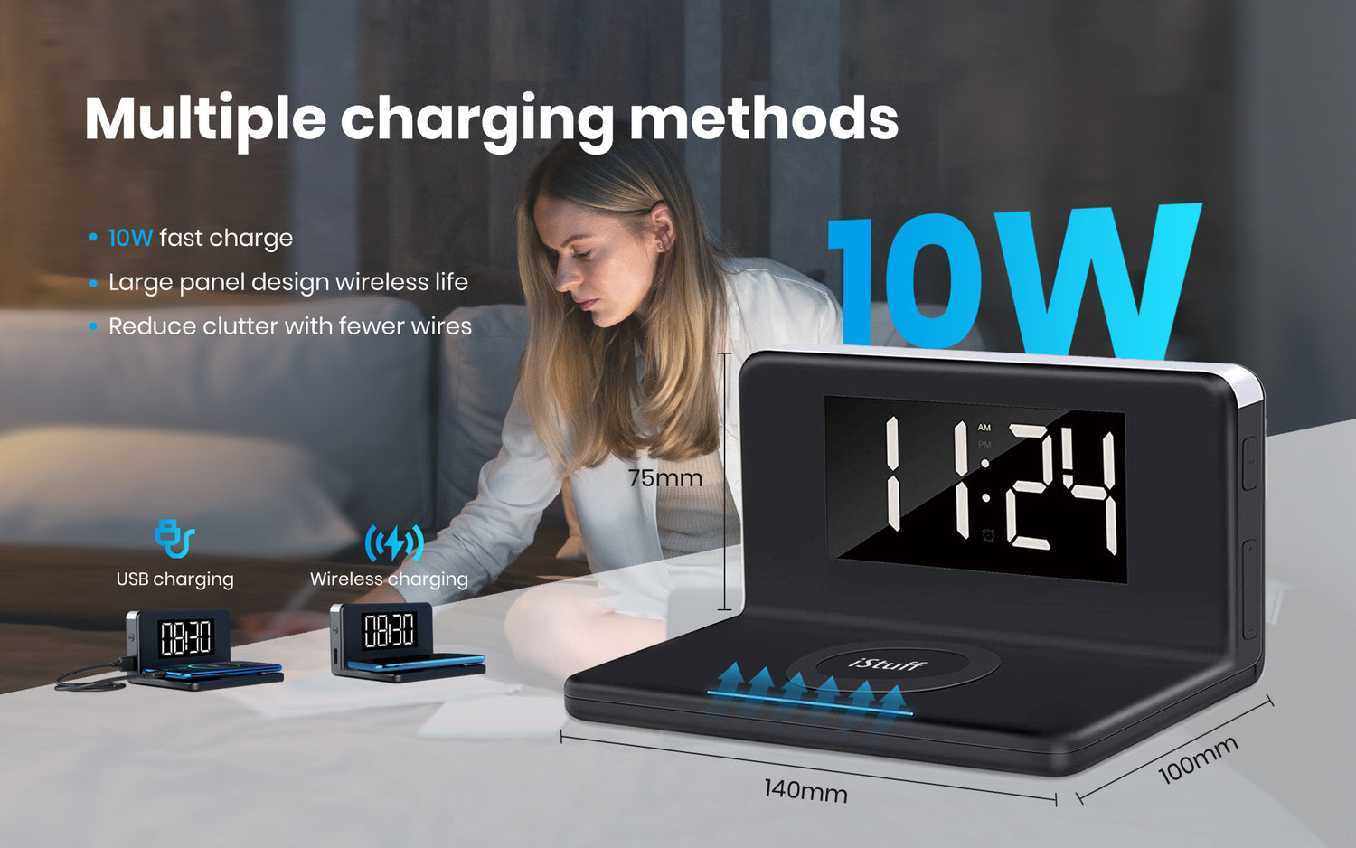 Wireless Charger with Alarm Clock and Night Light (WAC-5251BLK)