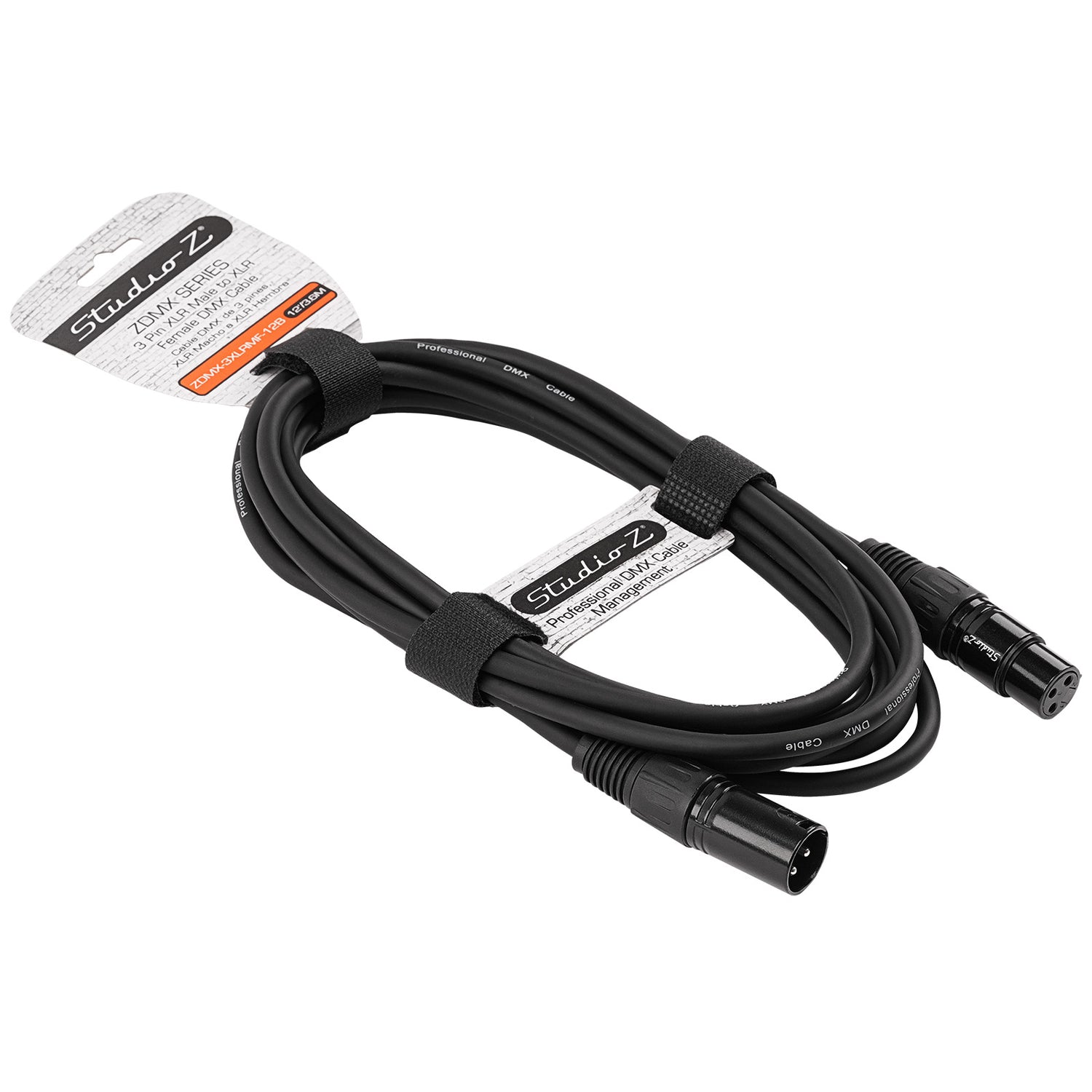 3 Pin XLR Male to XLR Female DMX Cable (ZDMX-3XLRMF-12B)