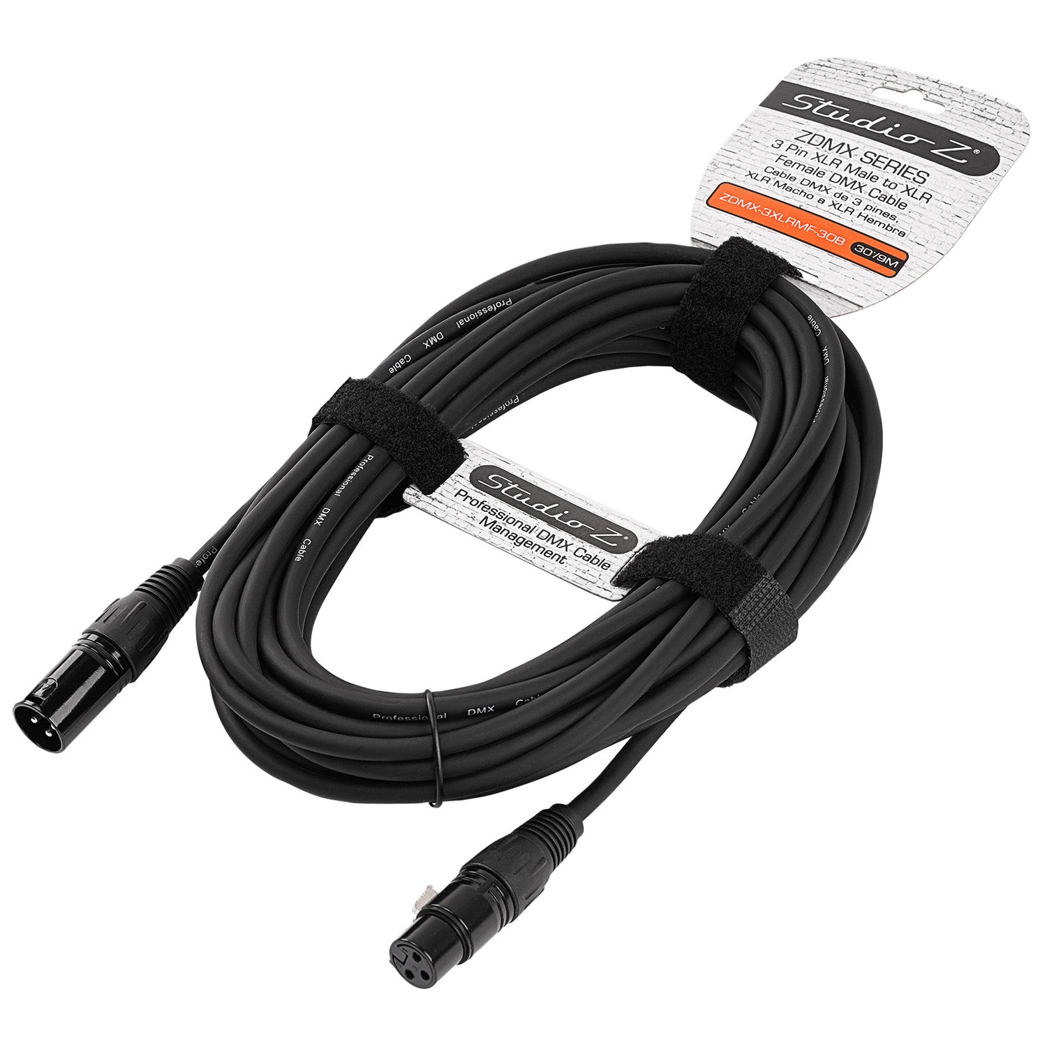 3 Pin XLR Male to XLR Female DMX Cable (ZDMX-3XLRMF-30B)