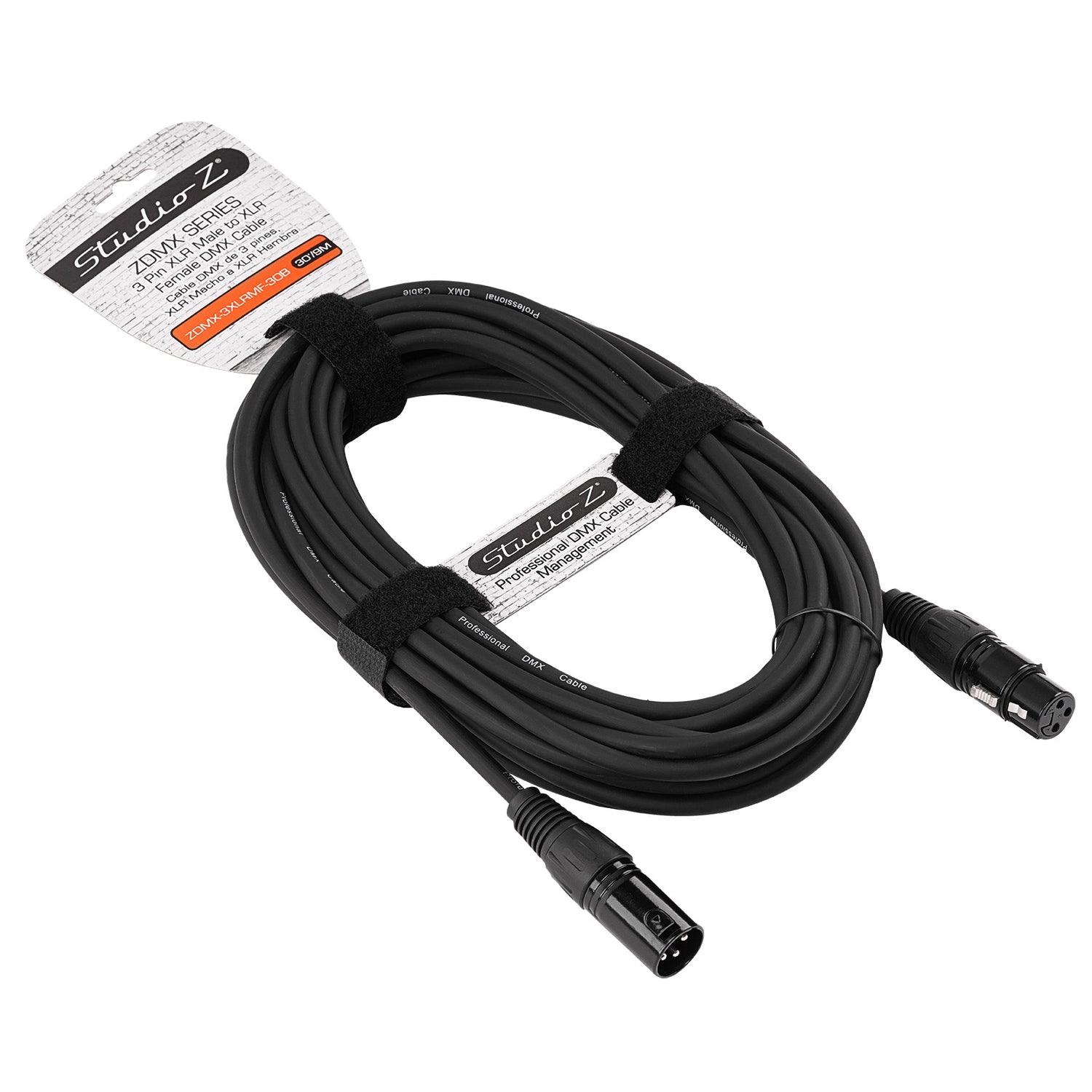 3 Pin XLR Male to XLR Female DMX Cable (ZDMX-3XLRMF-30B)