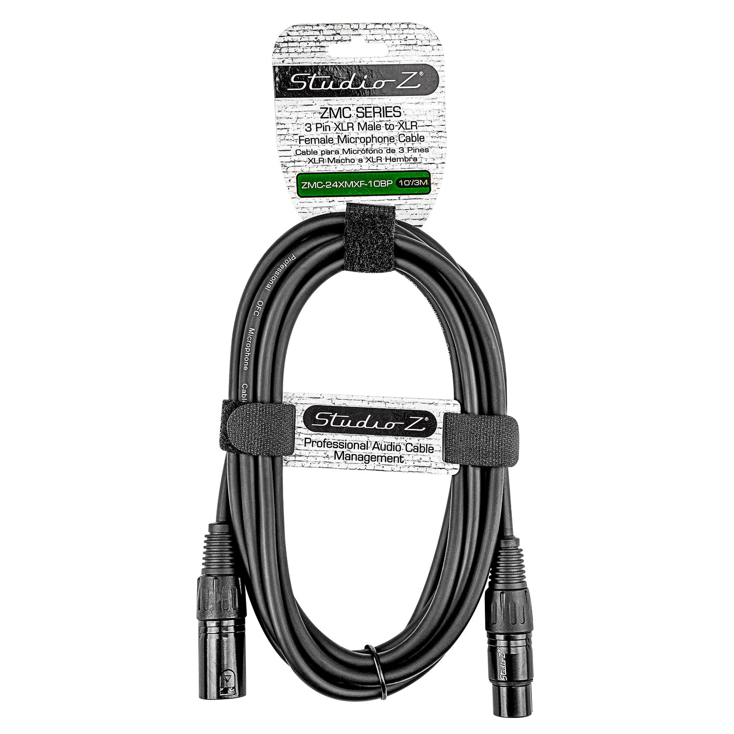 10' 3 Pin XLR Male to 3 Pin XLR Female, Microphone Cable (ZMC-24XMXF-10BP)