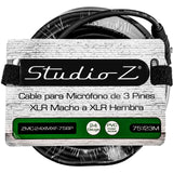 75' 3 Pin XLR Male to 3 Pin XLR Female, Microphone Cable (ZMC-24XMXF-75BP)