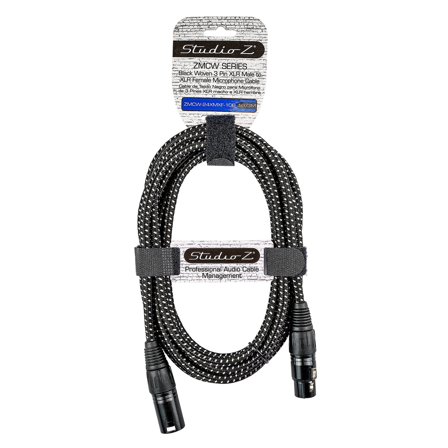 10' Black Woven 3 Pin XLR Male to 3 Pin XLR Female, Microphone Cable (ZMCW-24XMXF-10B)