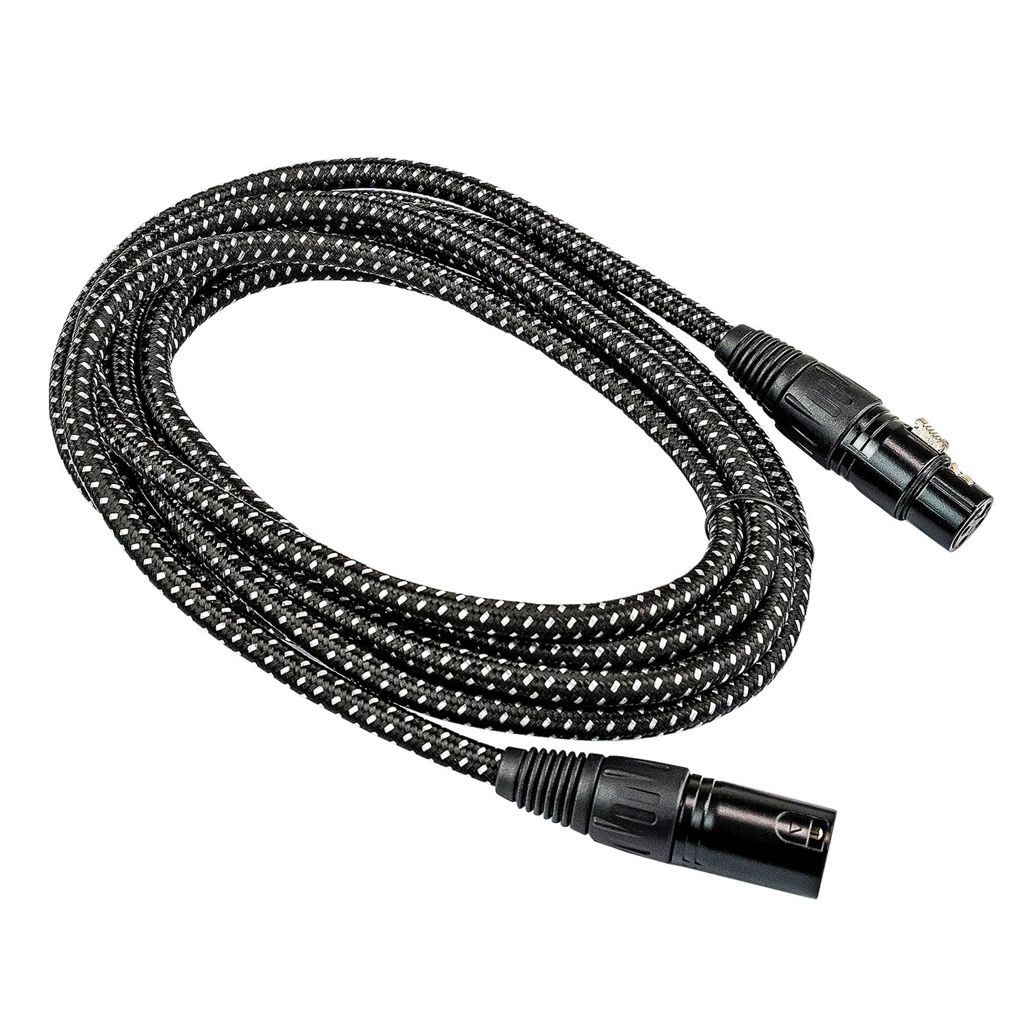 10' Black Woven 3 Pin XLR Male to 3 Pin XLR Female, Microphone Cable (ZMCW-24XMXF-10B)