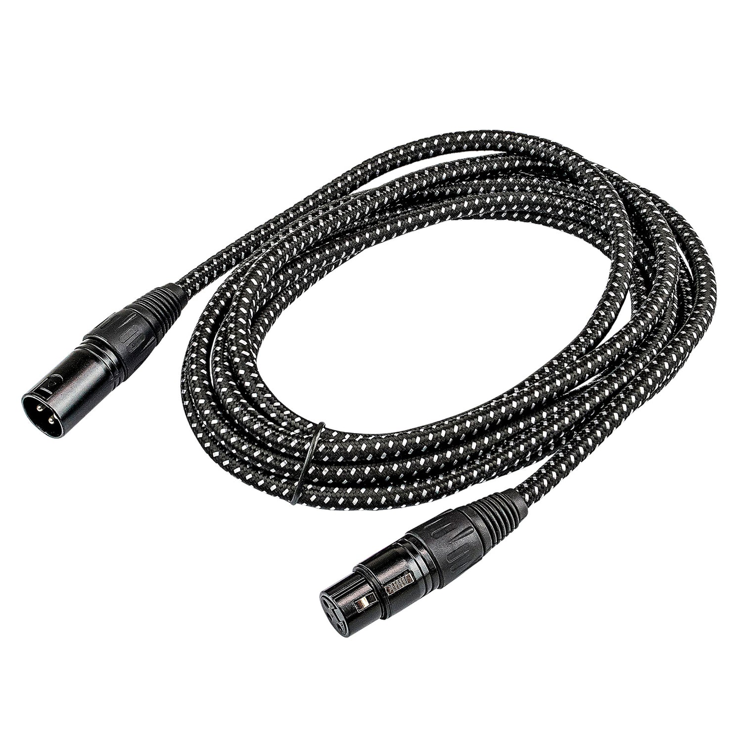 10' Black Woven 3 Pin XLR Male to 3 Pin XLR Female, Microphone Cable (ZMCW-24XMXF-10B)
