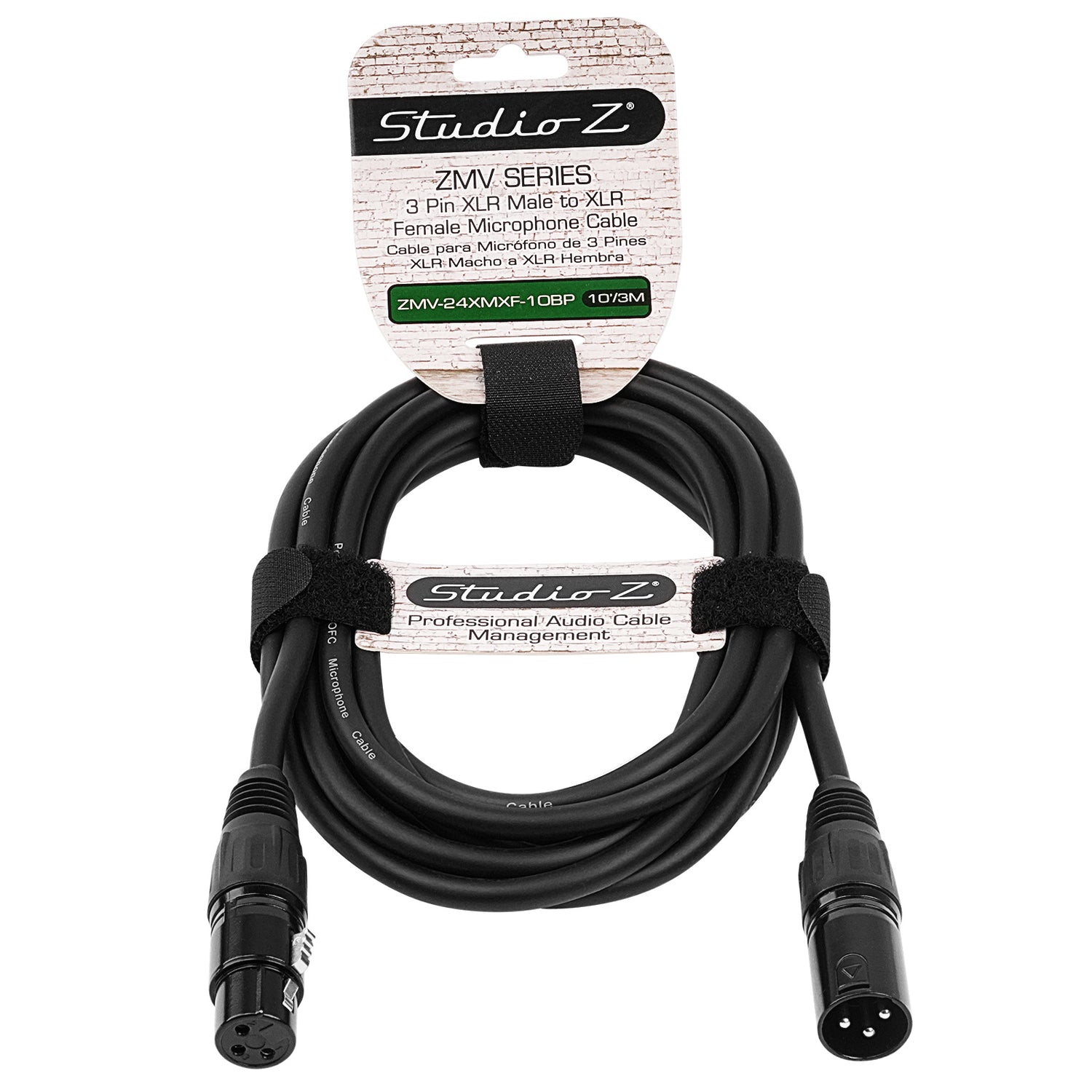 10' 3 Pin XLR Male to XLR Female Microphone Cable (ZMV-24XMXF-10BP)