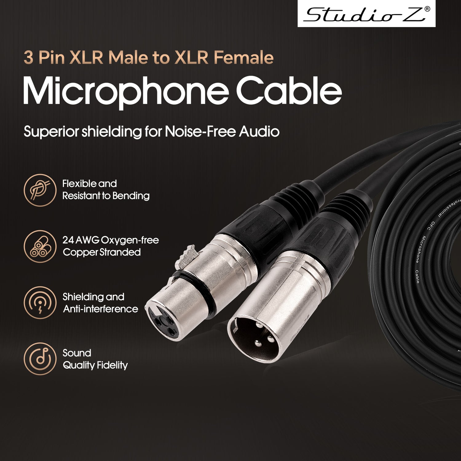 6' 3 Pin XLR Male to XLR Female Microphone Cable (ZMV-24XMXF-6NP)