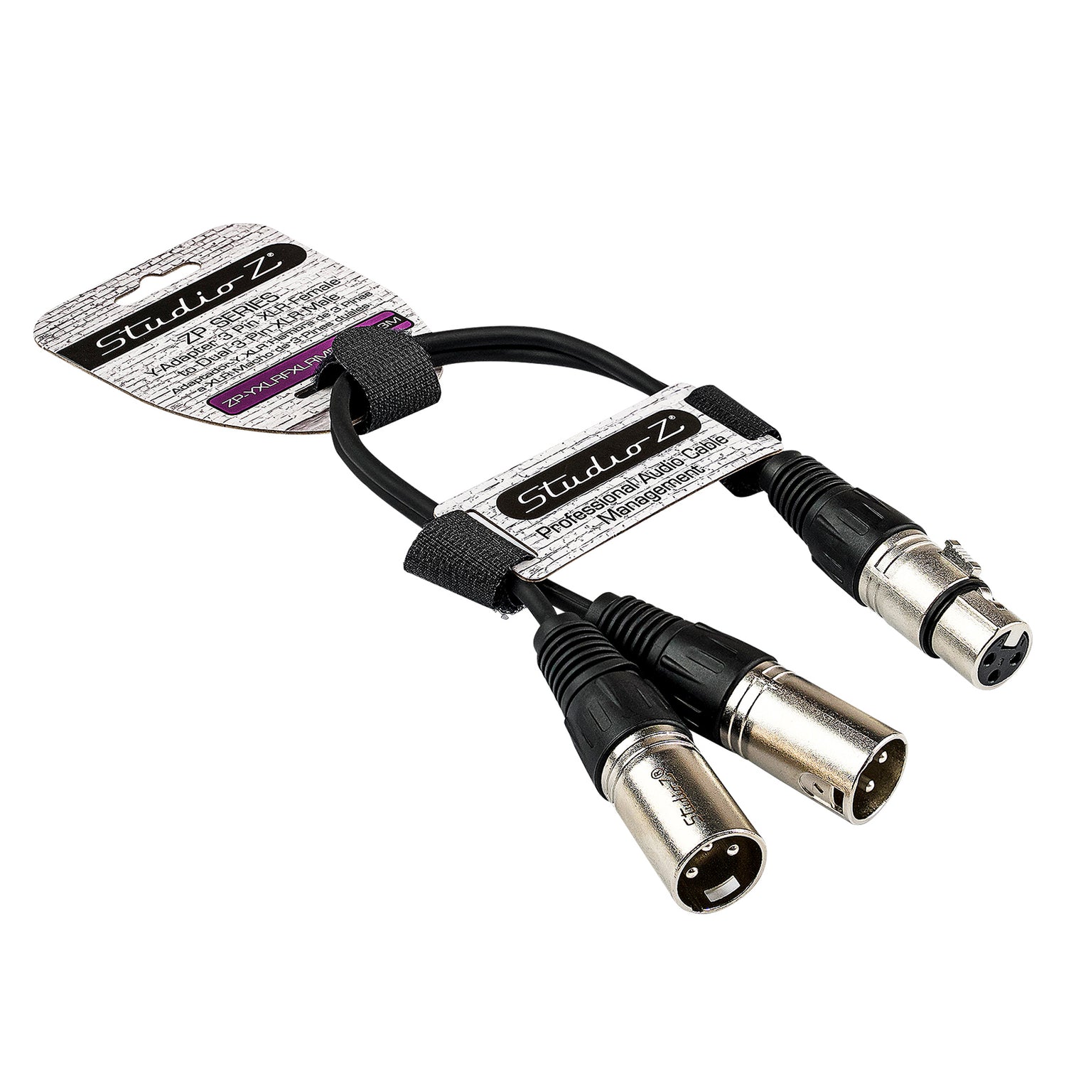 1' Y-Adapter 3 Pin XLR Female to Dual 3 Pin XLR Male Cable (ZP-YXLRFXLRMD-1)