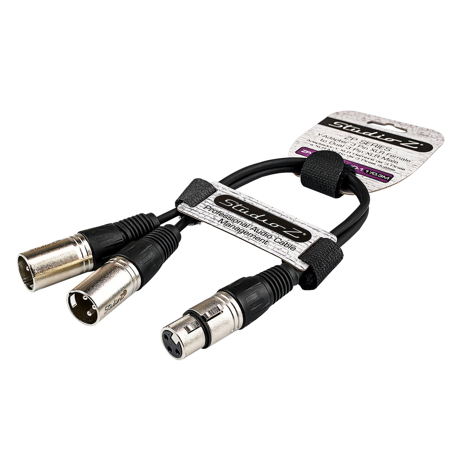 1' Y-Adapter 3 Pin XLR Female to Dual 3 Pin XLR Male Cable (ZP-YXLRFXLRMD-1)