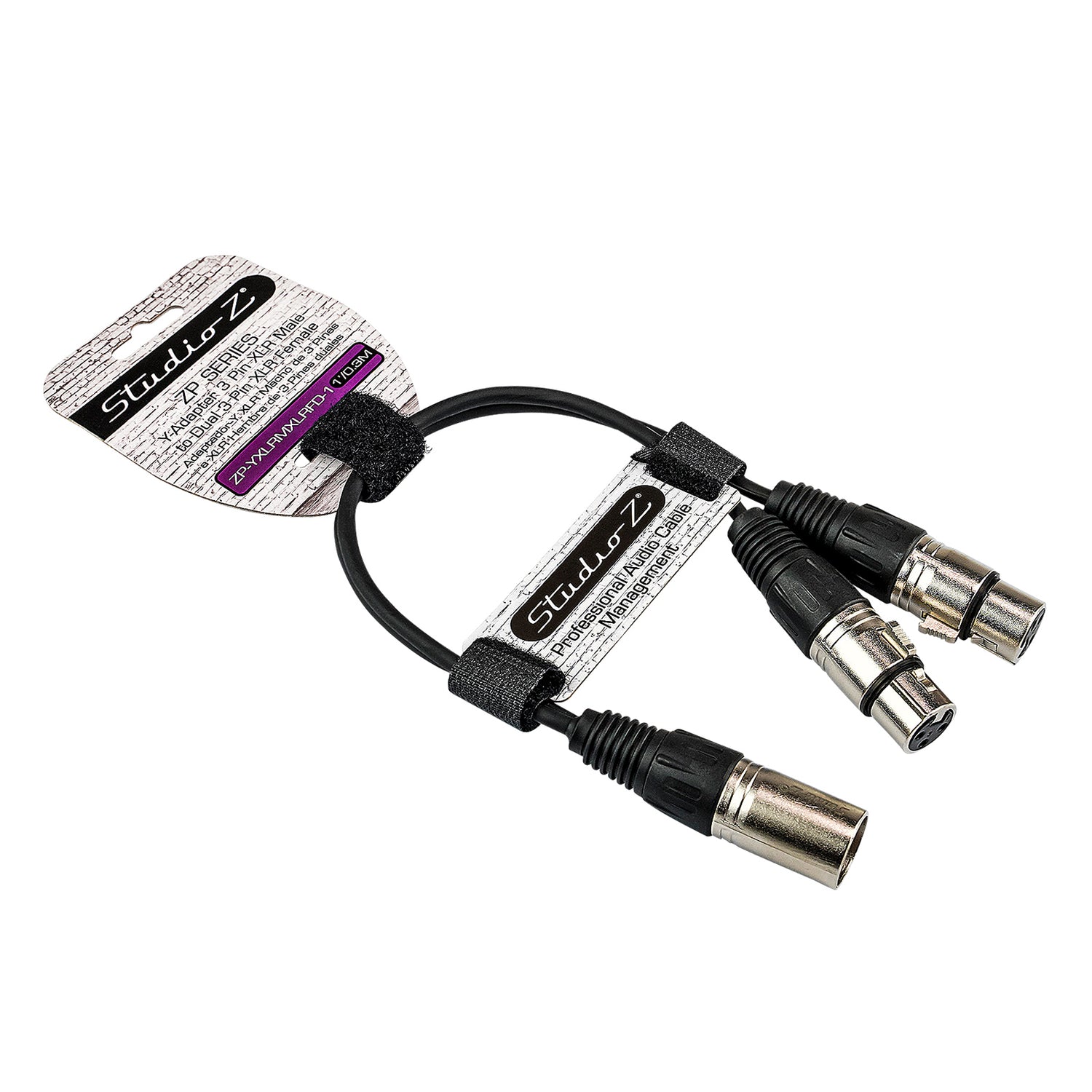 1' Y-Adapter 3 Pin XLR Male to Dual 3 Pin XLR Female Cable (ZP-YXLRMXLRFD-1)