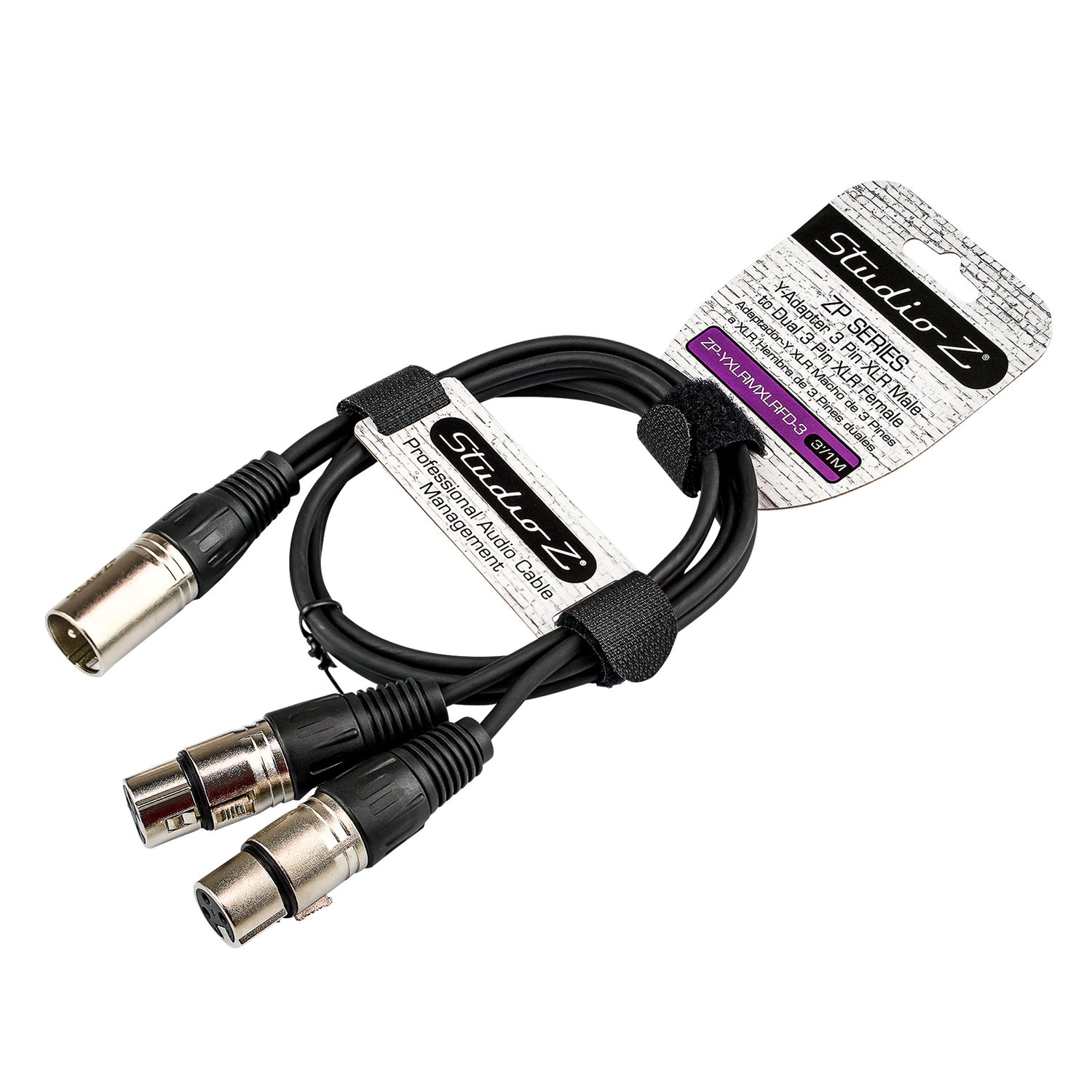 3' Y-Adapter 3 Pin XLR Male to Dual 3 Pin XLR Female Cable (ZP-YXLRMXLRFD-3)