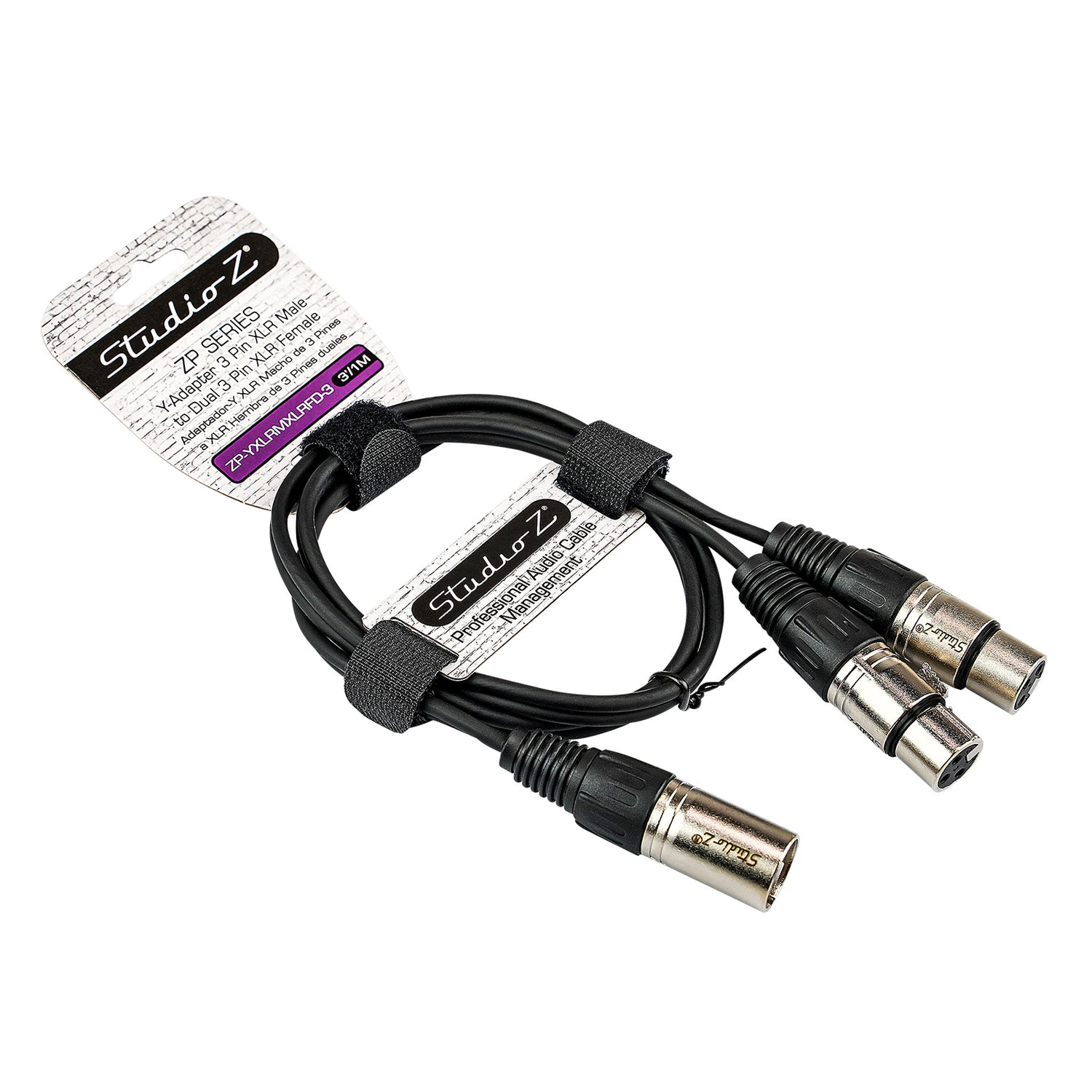 3' Y-Adapter 3 Pin XLR Male to Dual 3 Pin XLR Female Cable (ZP-YXLRMXLRFD-3)