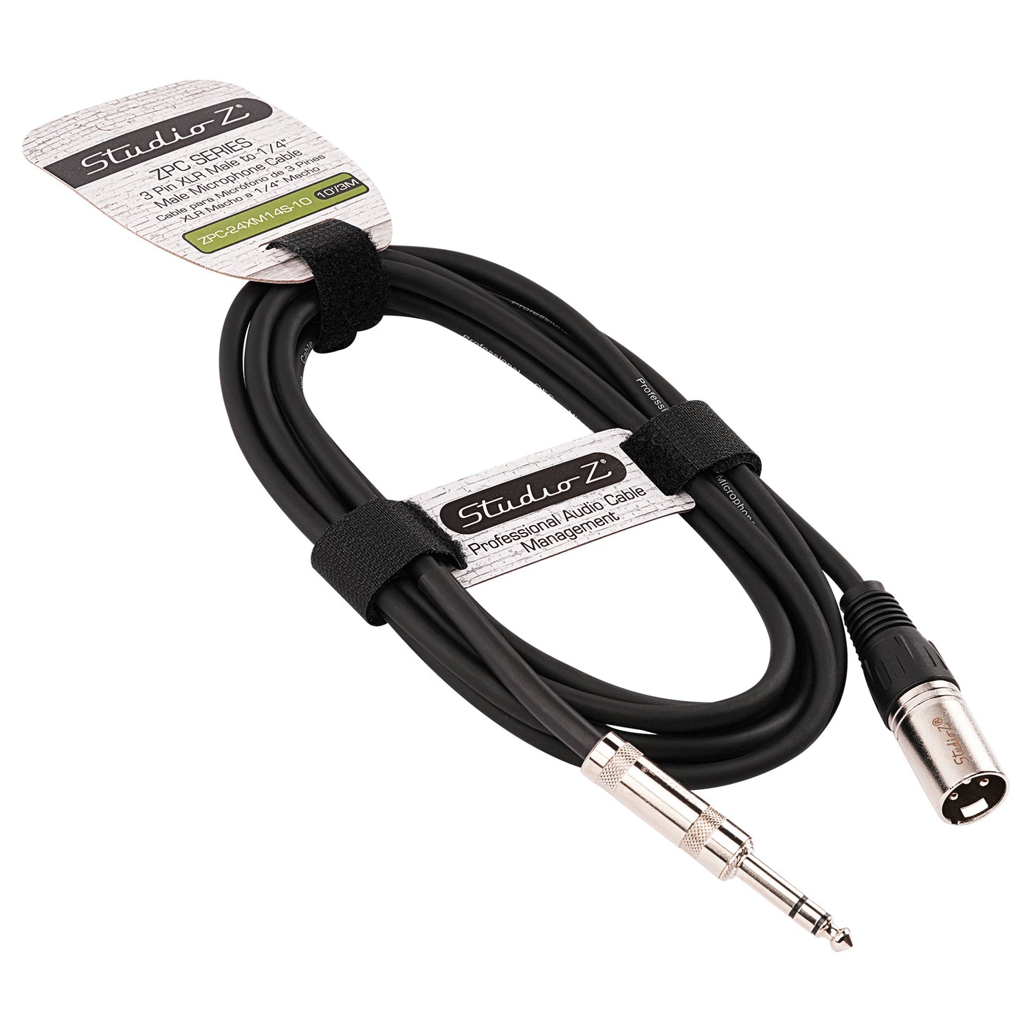 10' 3 Pin XLR Male to 1/4” TRS Stereo Male Plug Microphone Cable (ZPC-24XM14S-10)