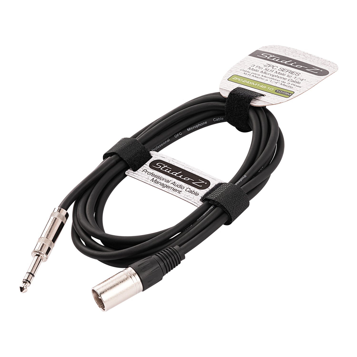 10' 3 Pin XLR Male to 1/4” TRS Stereo Male Plug Microphone Cable (ZPC-24XM14S-10)