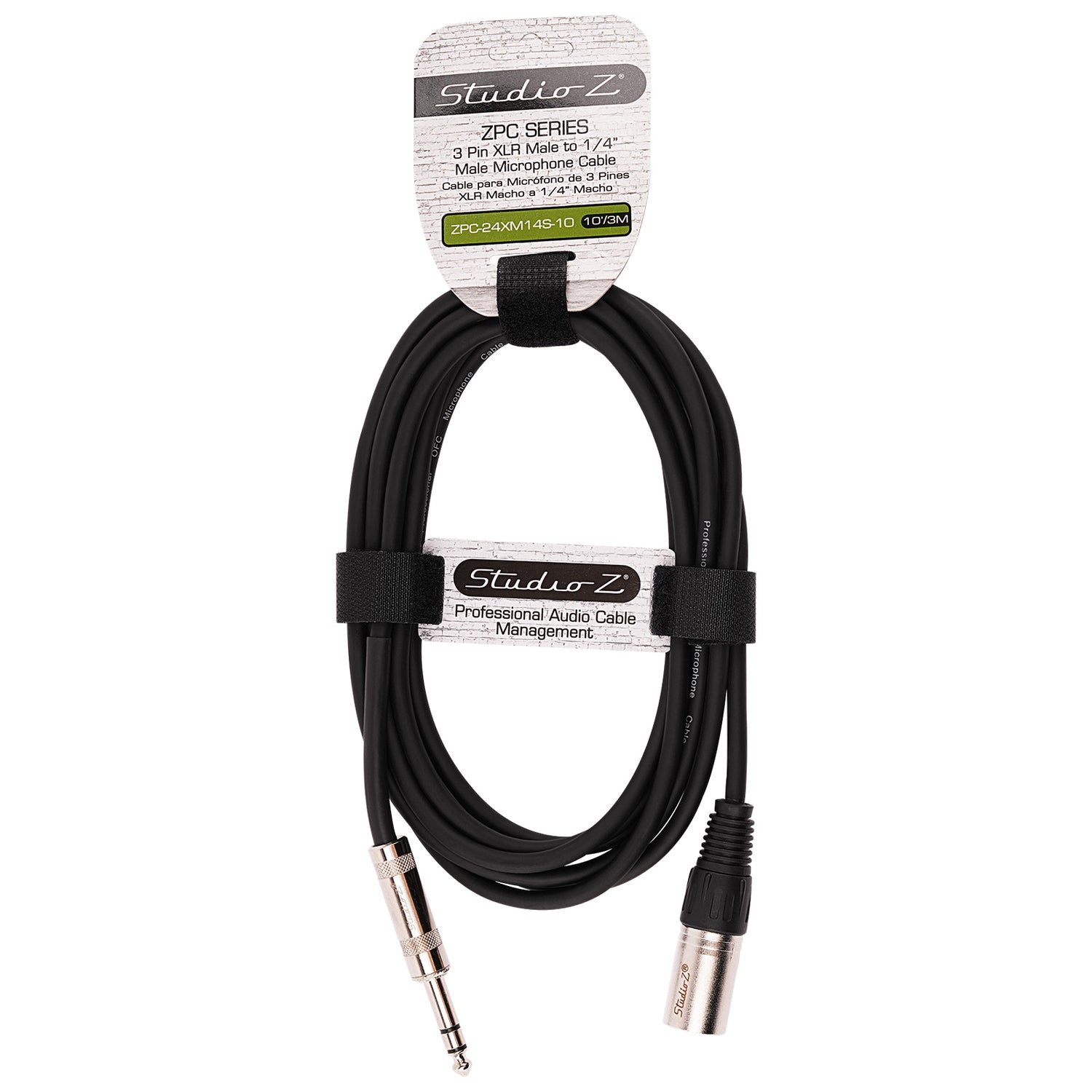 10' 3 Pin XLR Male to 1/4” TRS Stereo Male Plug Microphone Cable (ZPC-24XM14S-10)