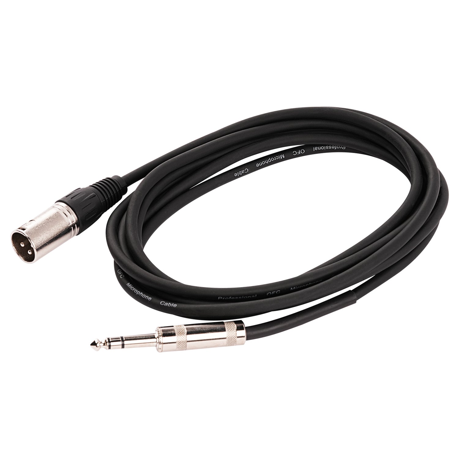 10' 3 Pin XLR Male to 1/4” TRS Stereo Male Plug Microphone Cable (ZPC-24XM14S-10)