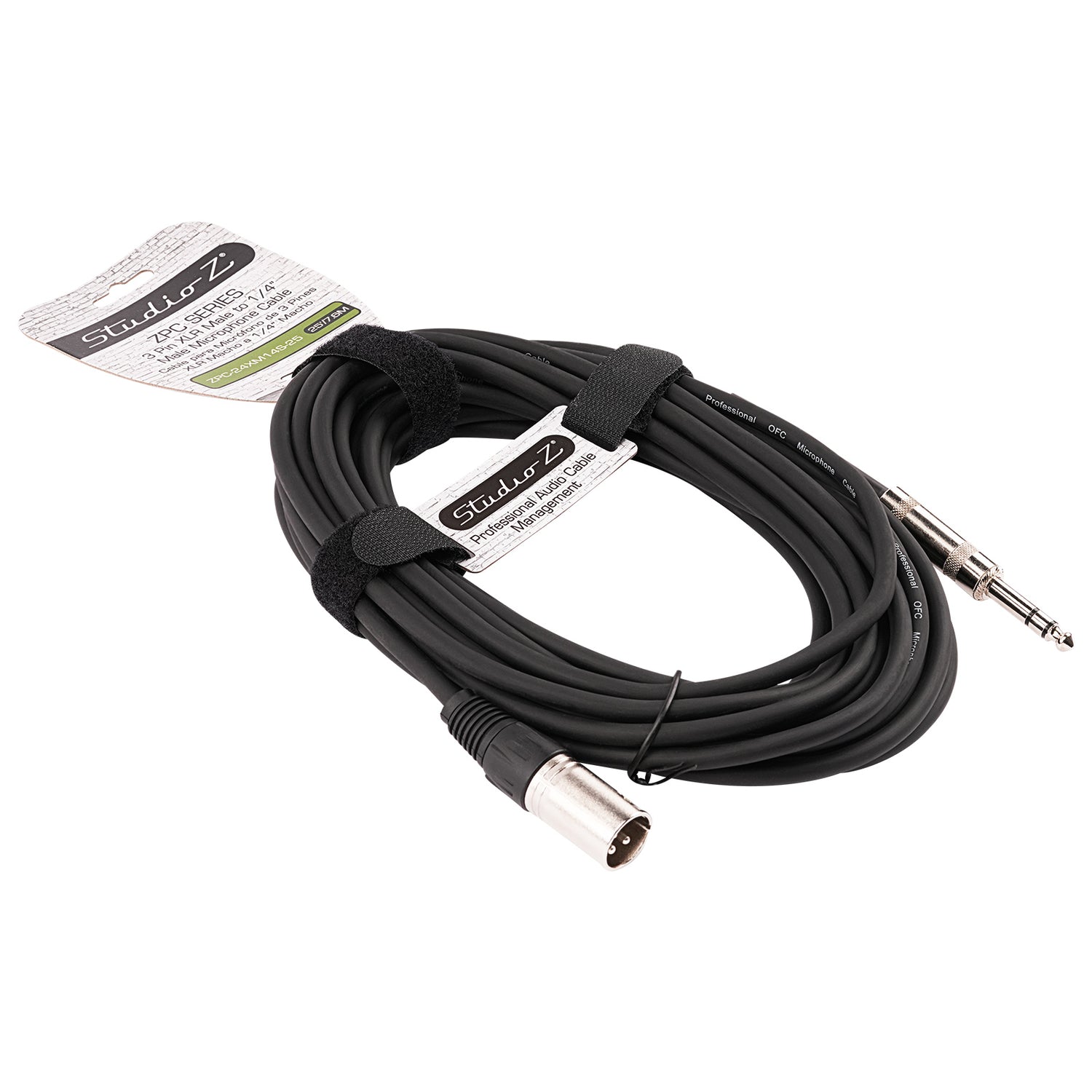 25' 3 Pin XLR Male to 1/4” TRS Stereo Male Plug Microphone Cable (ZPC-24XM14S-25)