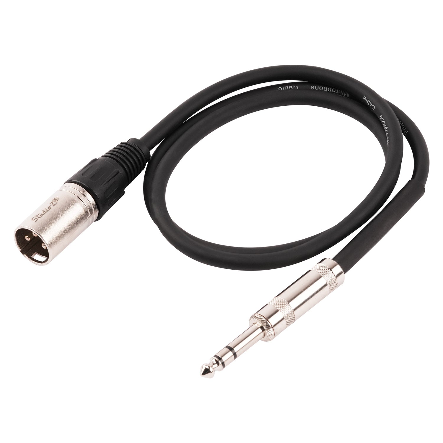3' 3 Pin XLR Male to 1/4” TRS Stereo Male Plug Microphone Cable (ZPC-24XM14S-3)