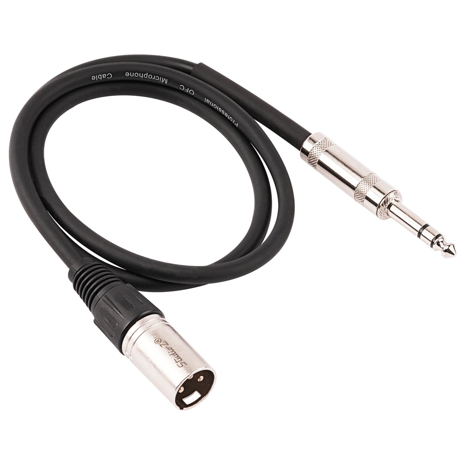 3' 3 Pin XLR Male to 1/4” TRS Stereo Male Plug Microphone Cable (ZPC-24XM14S-3)