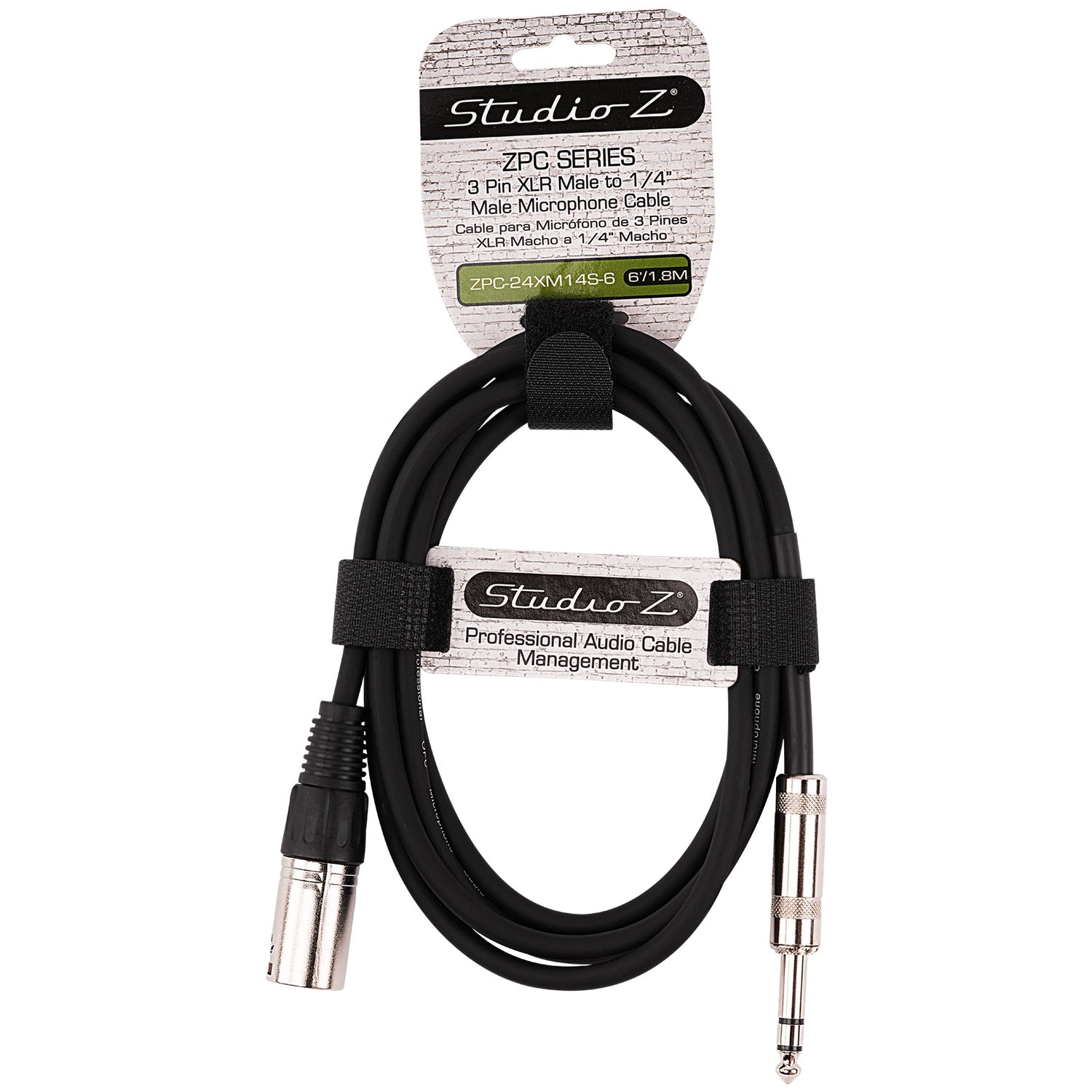 6' 3 Pin XLR Male to 1/4” TRS Stereo Male Plug Microphone Cable (ZPC-24XM14S-6)