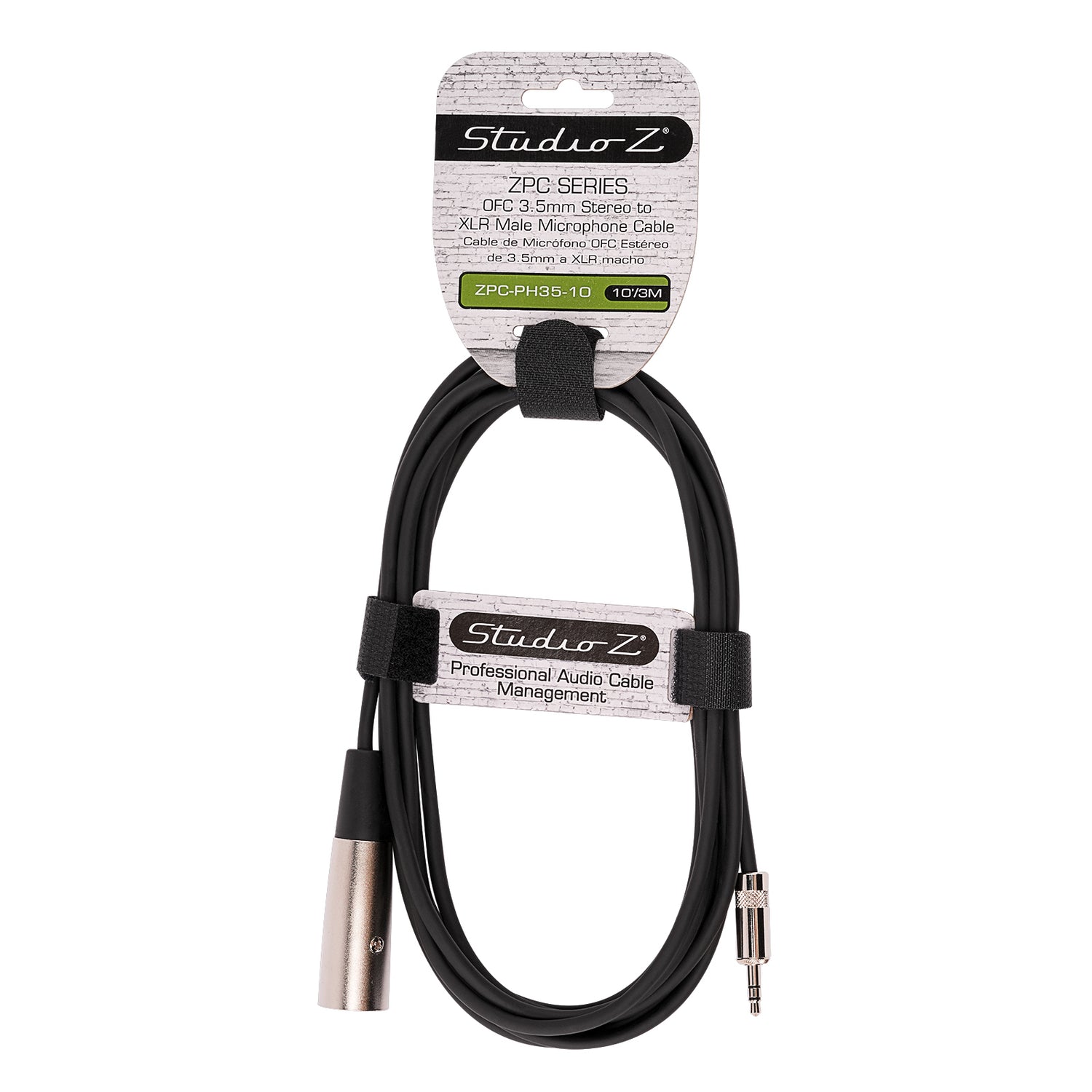10' OFC 3.5mm Stereo to XLR Male Microphone Cable (ZPC-PH35-10)