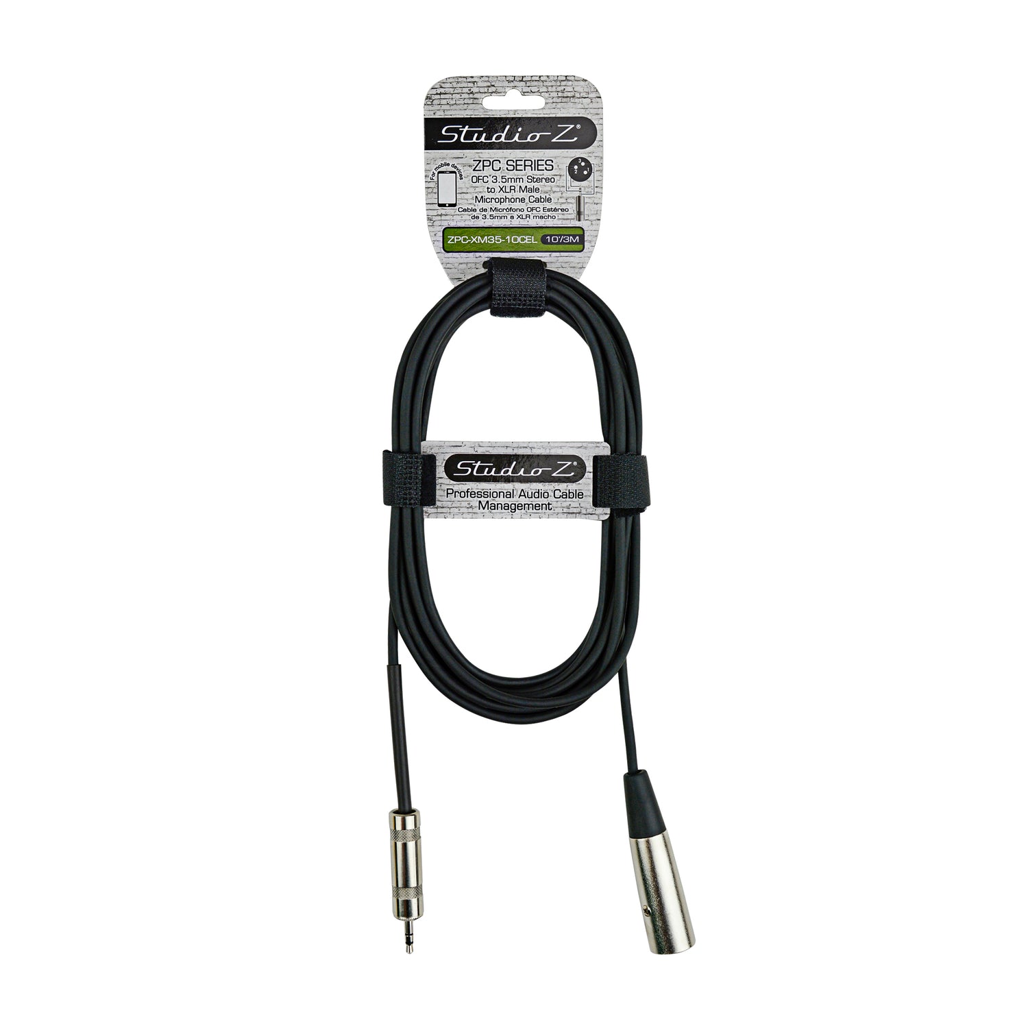10' OFC 3.5mm Stereo to XLR Male Cellular Cable (ZPC-XM35-10CEL)