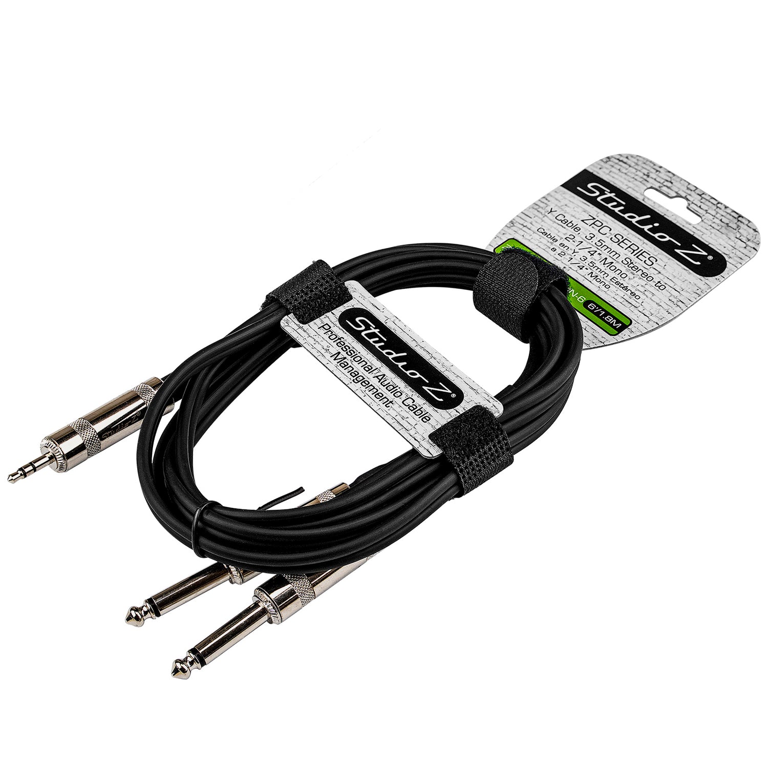 6' “Y” Cable 3.5mm Stereo to Dual 1/4” Mono (ZPC-Y35S14DMN-6)